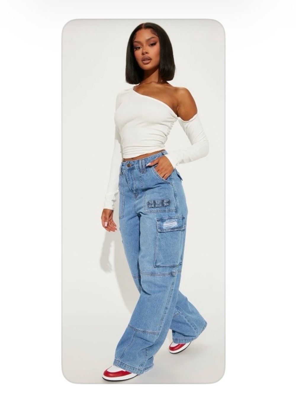 Fashionnova Ready-Or-Not Wide-Leg Cargo Jeans|size 1